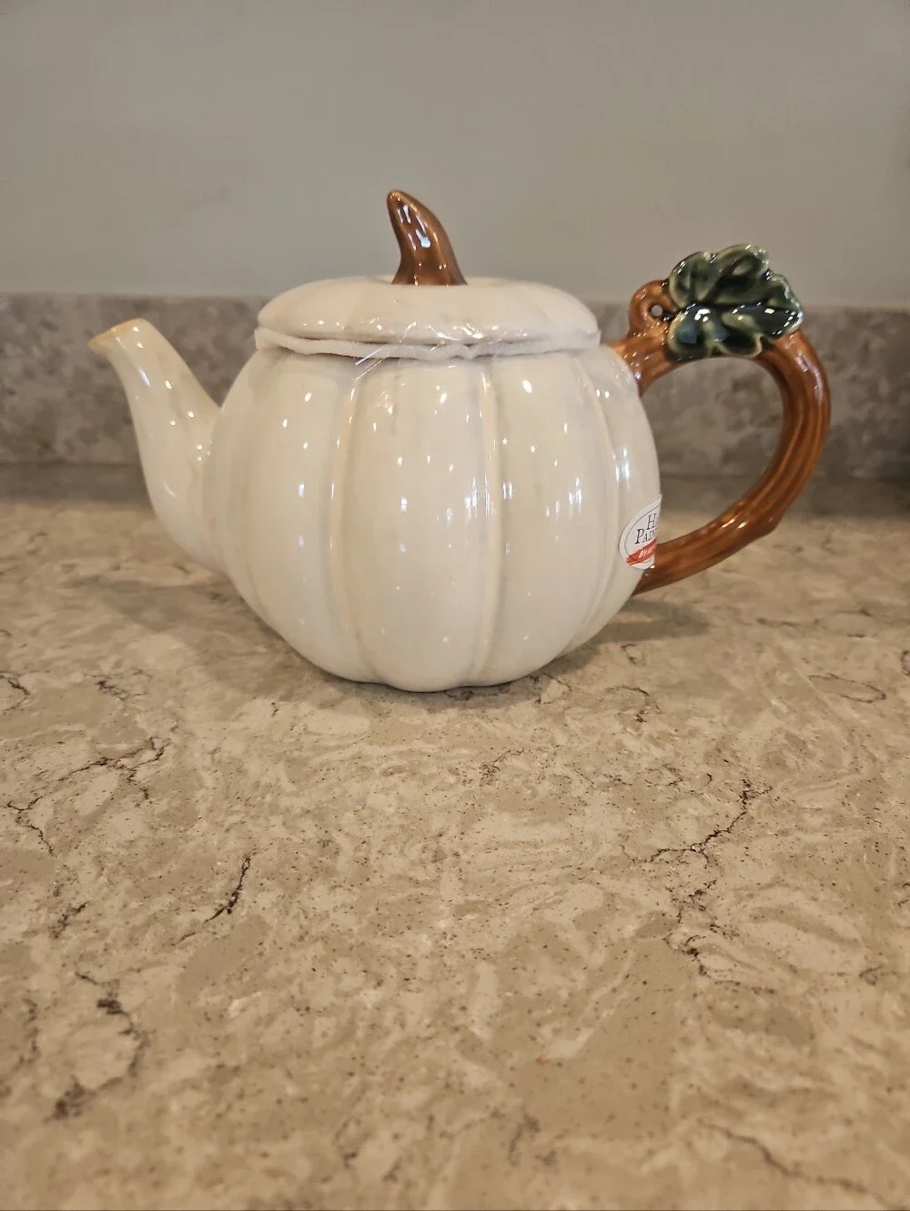 Zrike White Pumpkin Ceramic Teapot Fall Harvest  Autumn Kitchen Decor